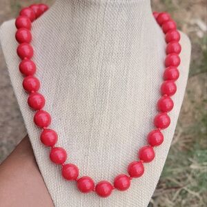 Vintage large red ball bead necklace